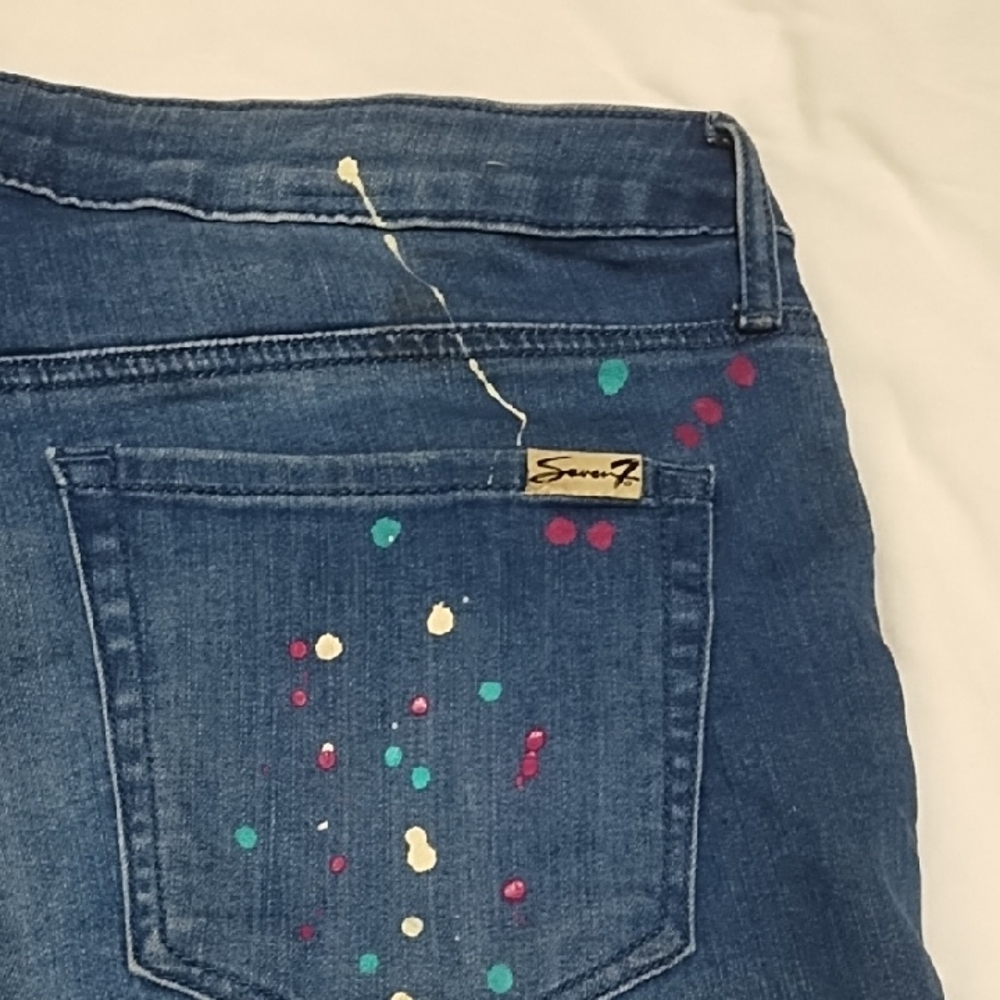 Seven7 Women's Denim Shorts with Colorful Splatter Sz14